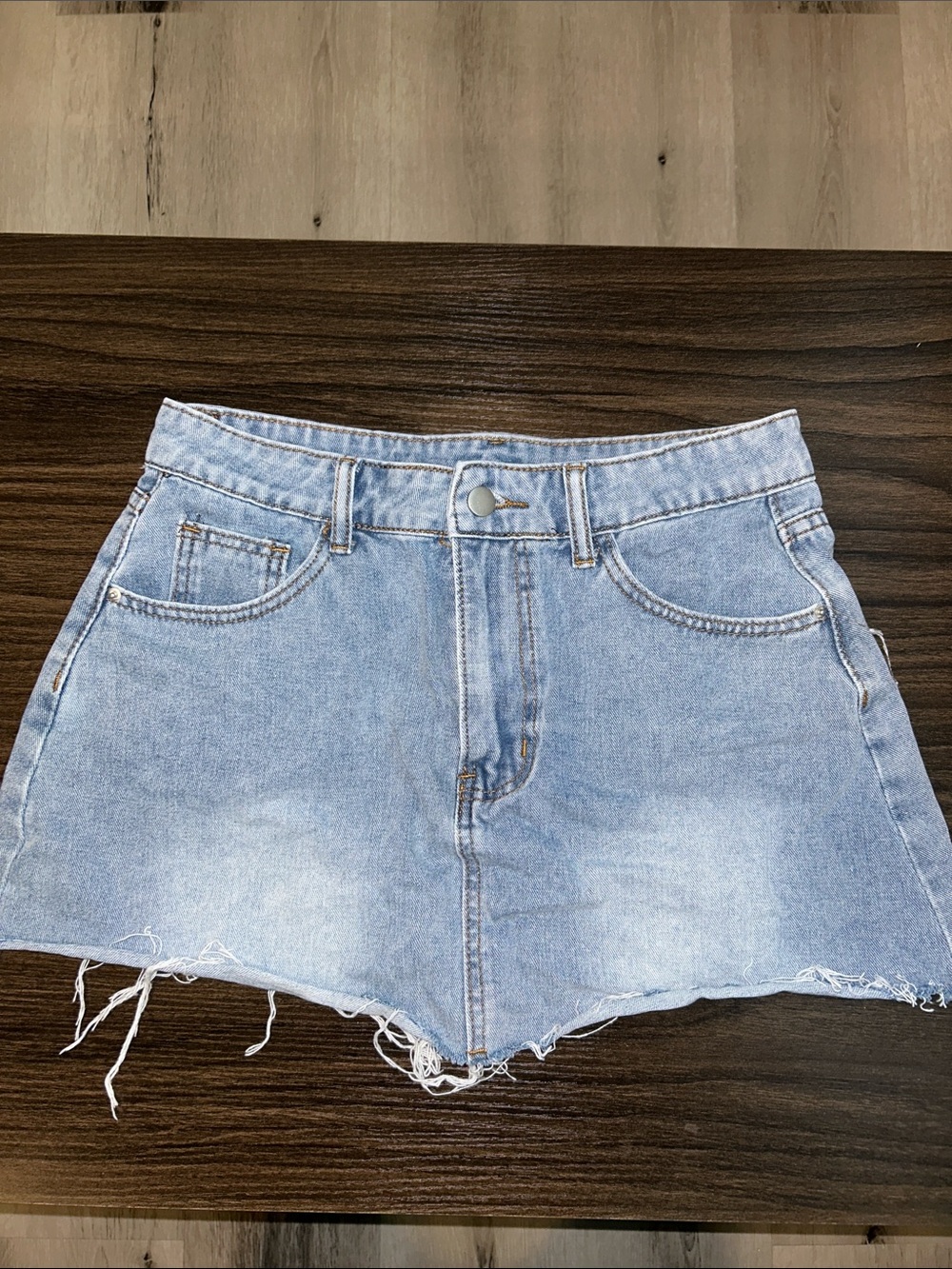 Amazon Light Blue Frayed Denim Skirt